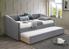 1pc Day Bed w/ Slat Trundle Button Tufted Nailhead Trim Gray Finish Bedroom Furniture