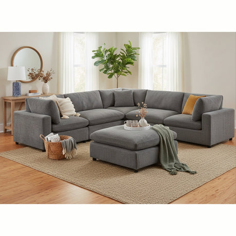 Chelsea Modular 6-Piece Sectional in Charcoal with Plush Polyester Upholstery - sold by Home Elegance USA