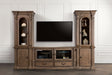 Traditional Style TV Console Base Entertainment Center With 6 Doors And 2 Drawers Carved Detail Design Dentil Moldings Reeded Posts Weather Oak Finish - sold by Home Elegance USA