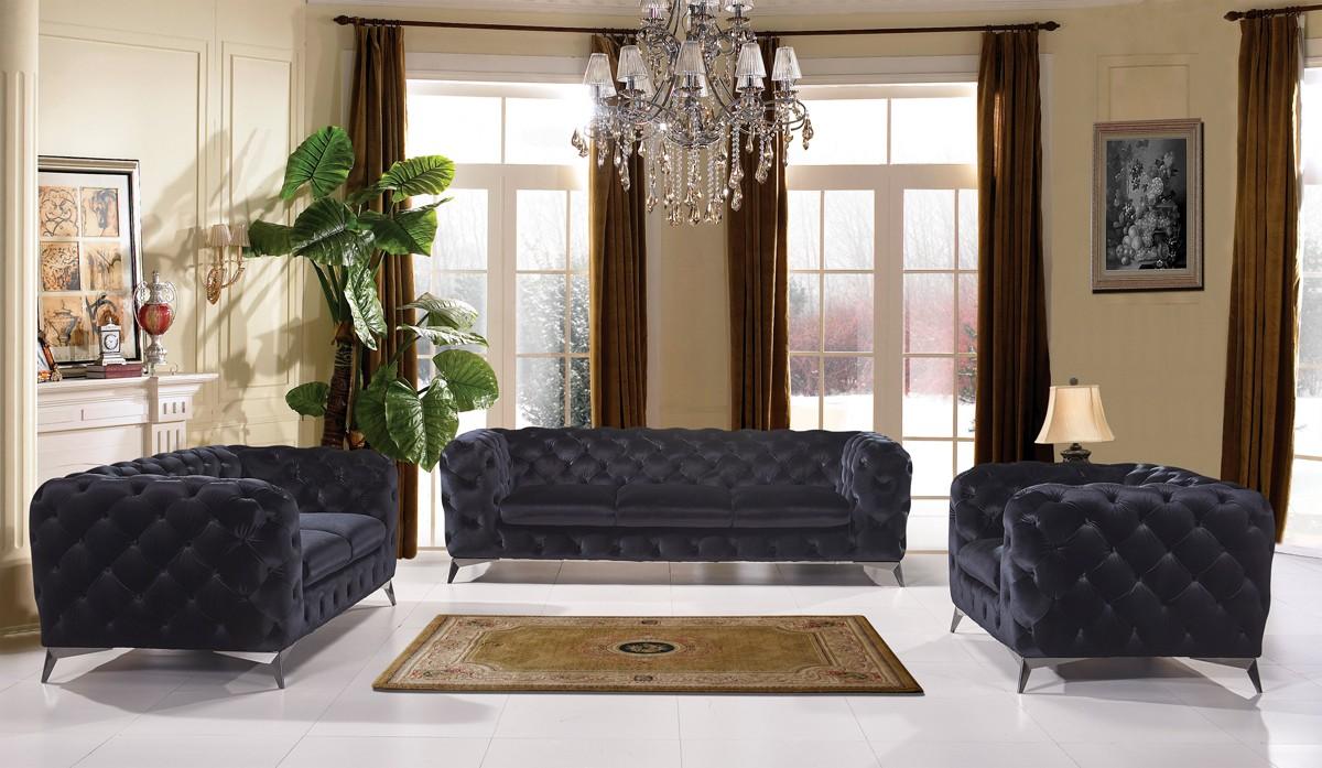 Delilah - Modern Black Fabric Loveseat - View Image 1