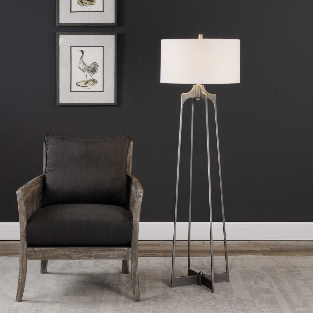 Adrian Modern Floor Lamp - Silver / White by Uttermost - View 3