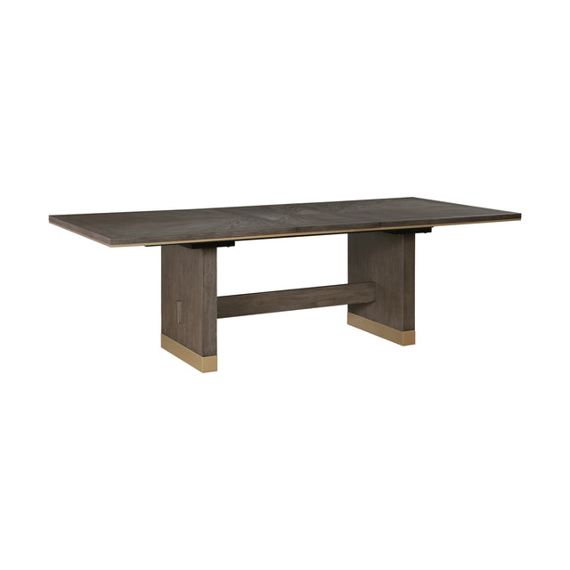 Modern Dining Table with Self-Storing Extension Leaf Brown Finish Gold Tipping Wooden Dining Furniture 1pc