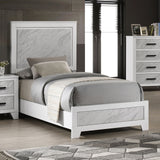 Contemporary White Color 1pc Twin Size Bed Beautiful Faux Marble Look Panel Headboard FB Bedroom Furniture Rubber wood