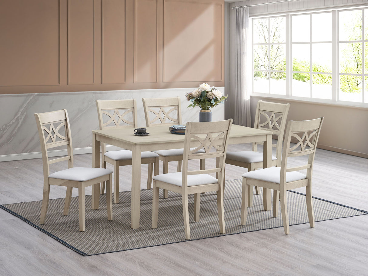 Ferris 7-Piece Light Oak Finish Dining Set with Cross-Back Chairs and Rectangular Table