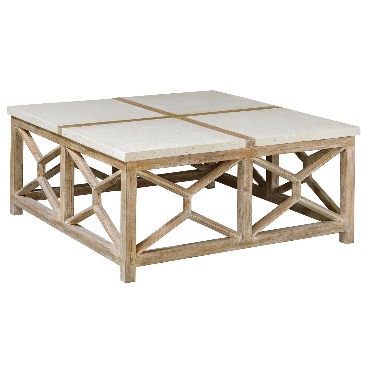 Catali Stone Coffee Table White & Light Brown - White / Light Brown by Uttermost - View 1