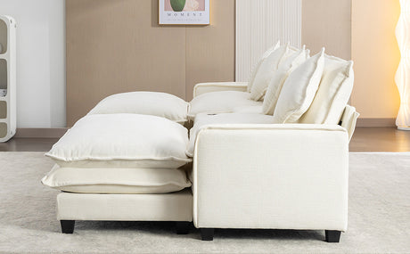 Chenille Upholstered Sectional Sofa with Removable Ottoman, USB Ports, Cup Holders, and Storage, Beige, 111' - sold by Home Elegance USA