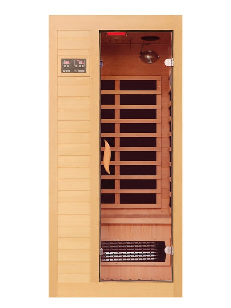 Hemlock Wood Low EMF FAR Infrared Sauna For Home with LED Control Panel and Tempered Glass Door - sold by Home Elegance USA