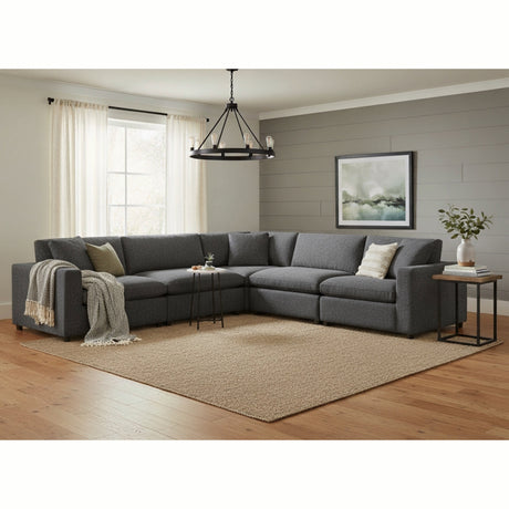 Cassandra Modular 5-Piece Sectional in Charcoal Grey with Solid Wood Legs and Plush Fabric Upholstery - sold by Home Elegance USA