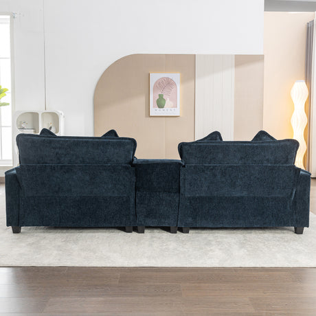 Contemporary Chenille Upholstered Sectional Sofa with Ottomans, USB Ports, Cup Holders & Storage, Blue - sold by Home Elegance USA