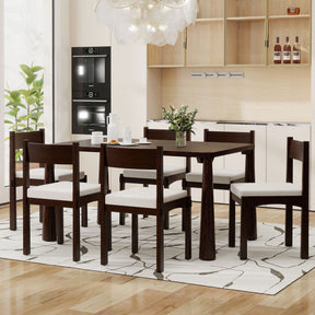 TREXM 7-Piece Retro Dining Table Set for 6, Wood Dining Table Set for 6 with Upholstered Chairs for kitchen & Dining Room (Espresso) - sold by Home Elegance USA