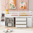 Full Size Loft Bed with Retractable Writing Desk and 3 Drawers, Wooden Loft Bed with Storage Stairs and Shelves, White(OLD SKU: LT000217AAK)