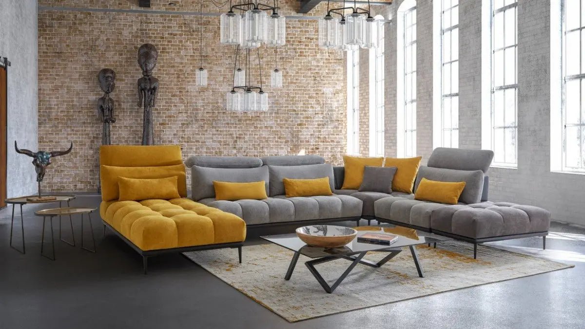 David Ferrari Display Italian Modern Grey & Yellow Fabric Modular Sectional Sofa Vgftdisplay | Home Elegance USA