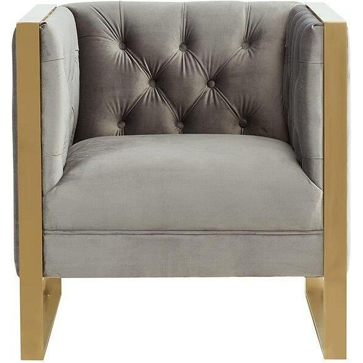 Divani Casa Carlos Modern Grey Velvet & Gold Accent Chair - Home Elegance USA