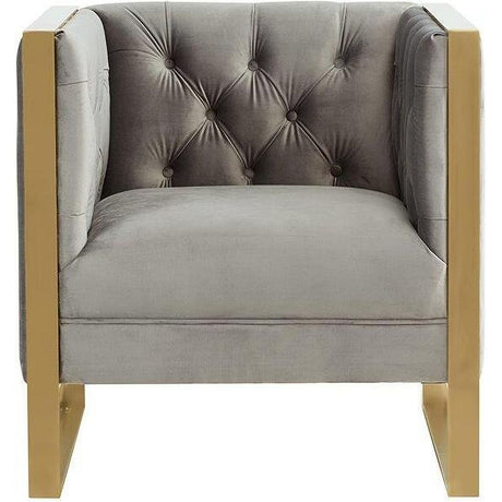 Divani Casa Carlos Modern Grey Velvet & Gold Accent Chair - Home Elegance USA
