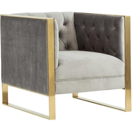 Divani Casa Carlos Modern Grey Velvet & Gold Accent Chair - Home Elegance USA