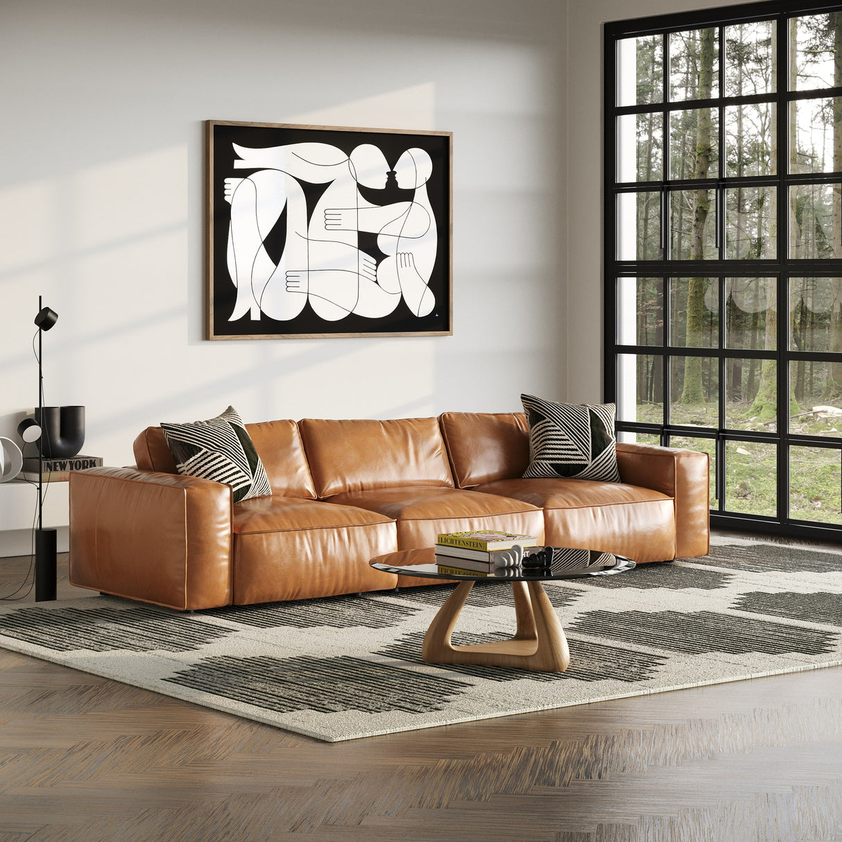 Cambria - Modern Cognac Leather Sofa - View Image 1