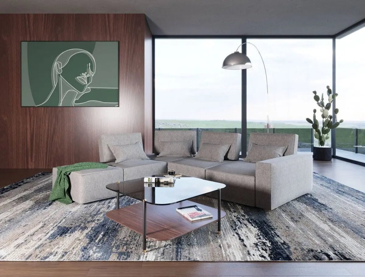 Divani Casa Chapel Modern Light Grey Fabric Sectional Sofa WOttoman Vgmb - 1686 - Gry | Home Elegance USA