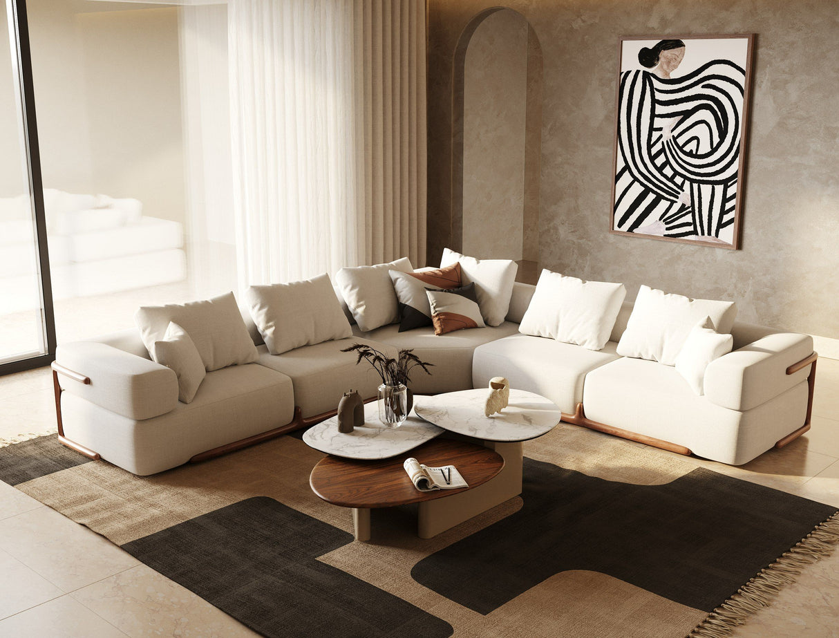 Divani Casa Simone - Modern Off-White Fabric Sectional Sofa - Home Elegance USA