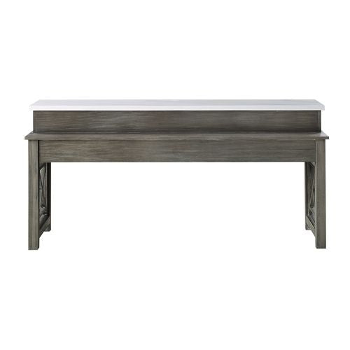 Acme - Wandella 4PC Pack Counter Height Table Set W/USB DN00088 Beige Fabric, Marble Top & Weathered Gray Finish