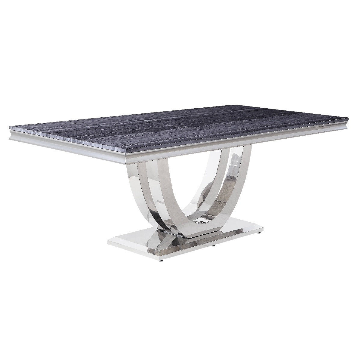 Acme - Cambrie Dining Table W/Engineering Stone Top DN00221 Engineering Stone Top & Mirrored Silver Finish