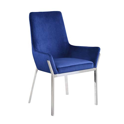 Acme - Cambrie Side Chair (Set-2) DN00222 Blue Velvet & Mirrored Silver Finish