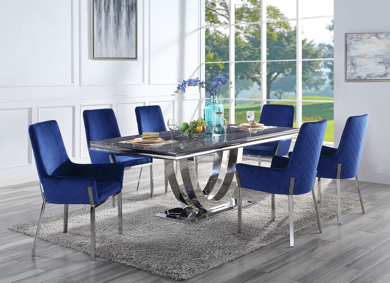 Acme - Cambrie Side Chair (Set-2) DN00222 Blue Velvet & Mirrored Silver Finish