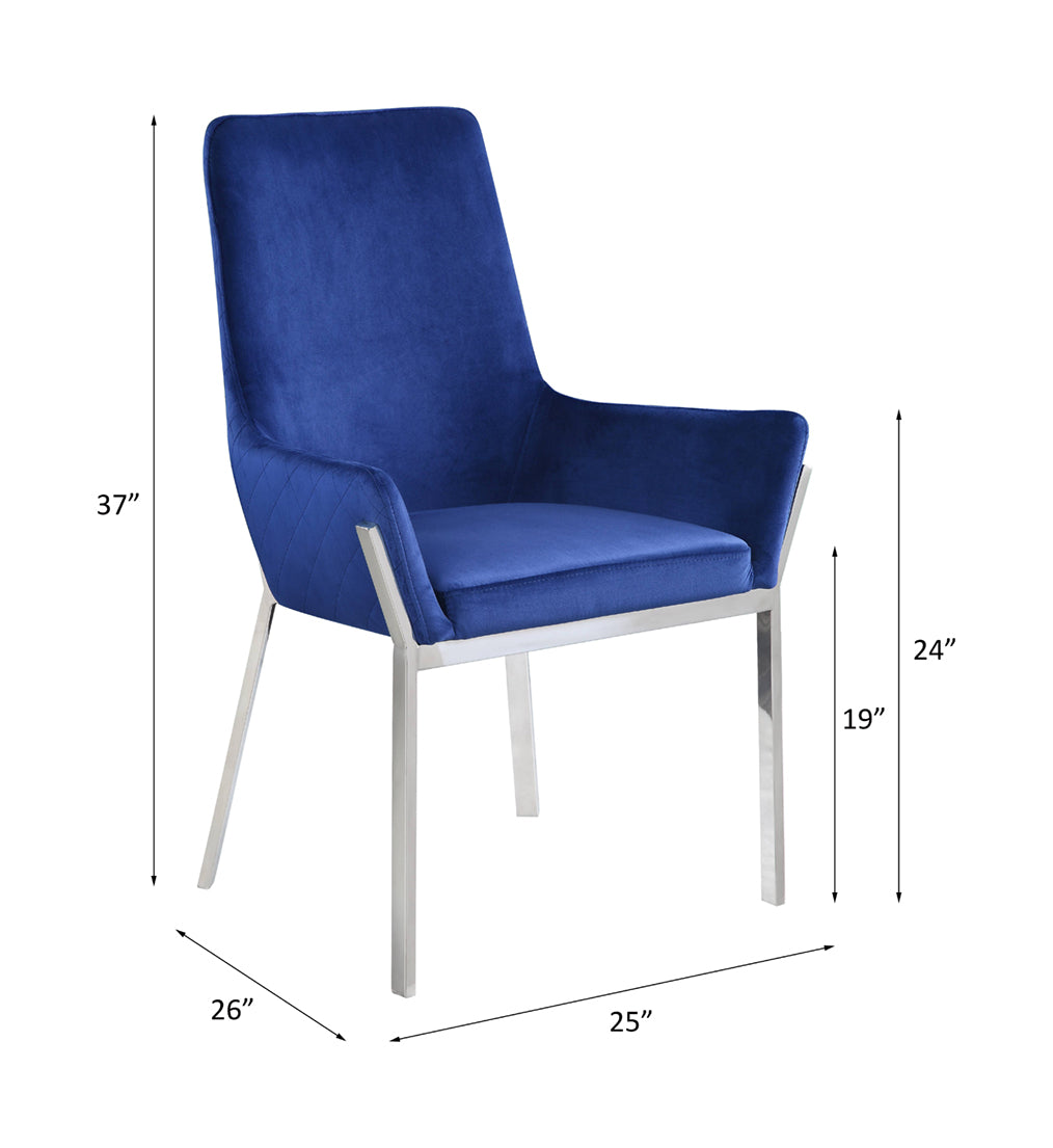 Acme - Cambrie Side Chair (Set-2) DN00222 Blue Velvet & Mirrored Silver Finish