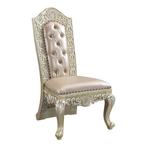 Acme - Vatican Side Chair (Set-2) DN00468 Synthetic Leather & Champagne Silver Finish