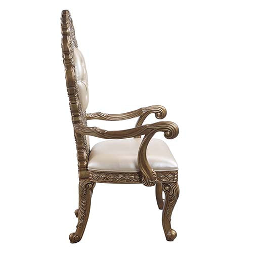 Acme - Constantine Arm Chair (Set-2) DN00479 Synthetic Leather , Brown & Gold Finish
