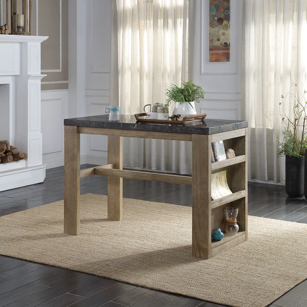 Acme - Charnell Counter Heigh Table DN00551 Marble Top & Oak Finish