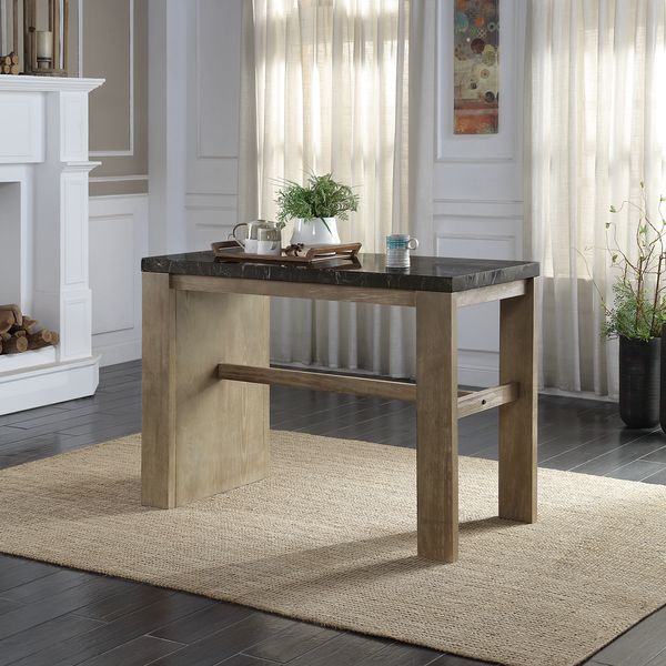 Acme - Charnell Counter Heigh Table DN00551 Marble Top & Oak Finish