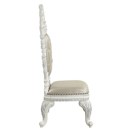 Acme - Vanaheim Side Chair (Set-2) DN00679 Beige Synthetic Leather & Antique White Finish