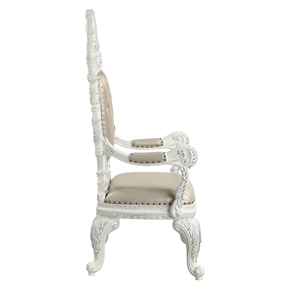 Acme - Vanaheim Arm Chair (Set-2) DN00680 Beige Synthetic Leather & Antique White Finish