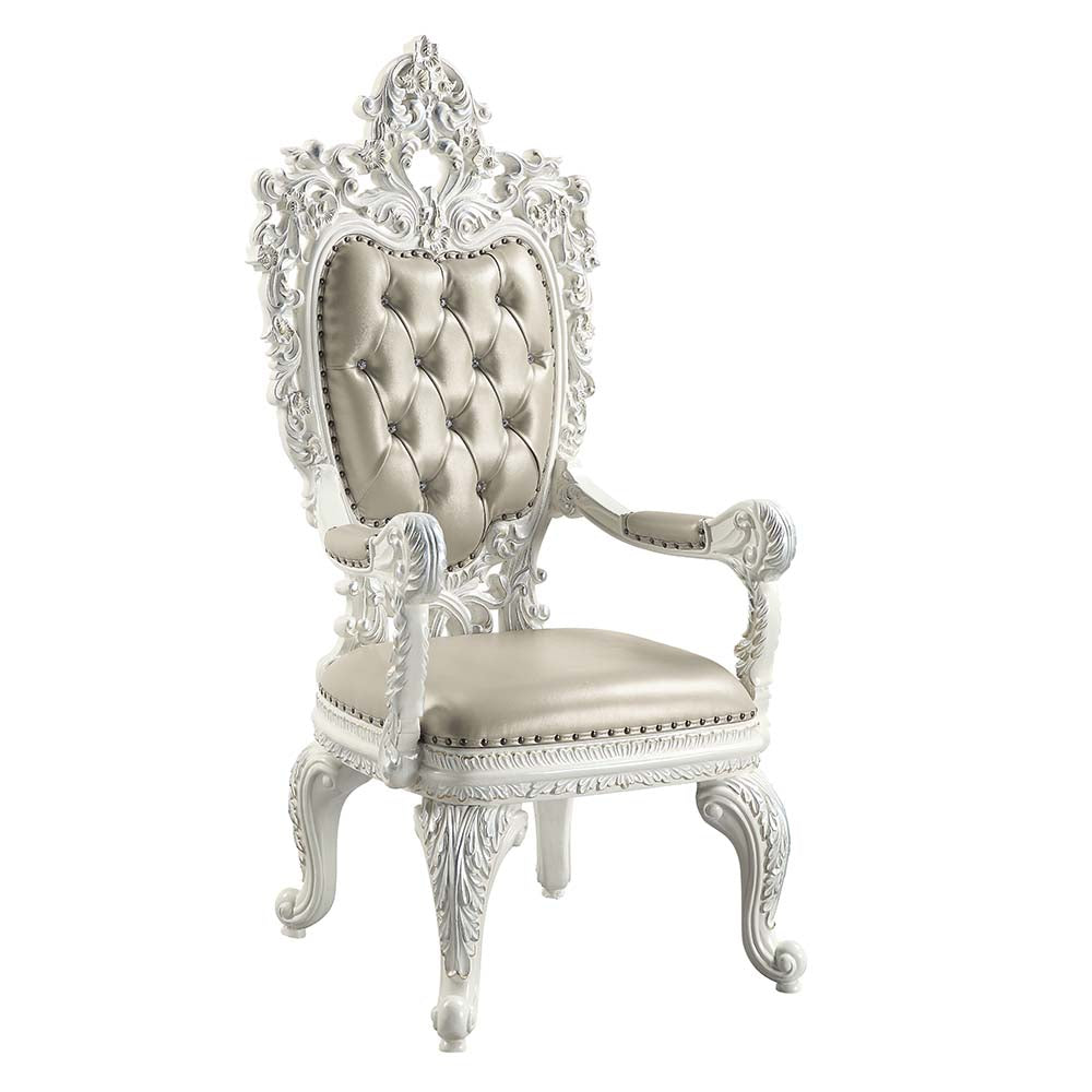 Acme - Vanaheim Arm Chair (Set-2) DN00680 Beige Synthetic Leather & Antique White Finish