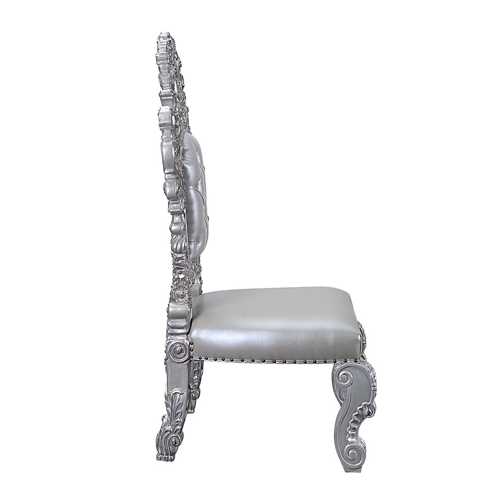 Acme - Valkyrie Side Chair (Set-2) DN00690 Synthetic Leather & Antique Platinum Finish