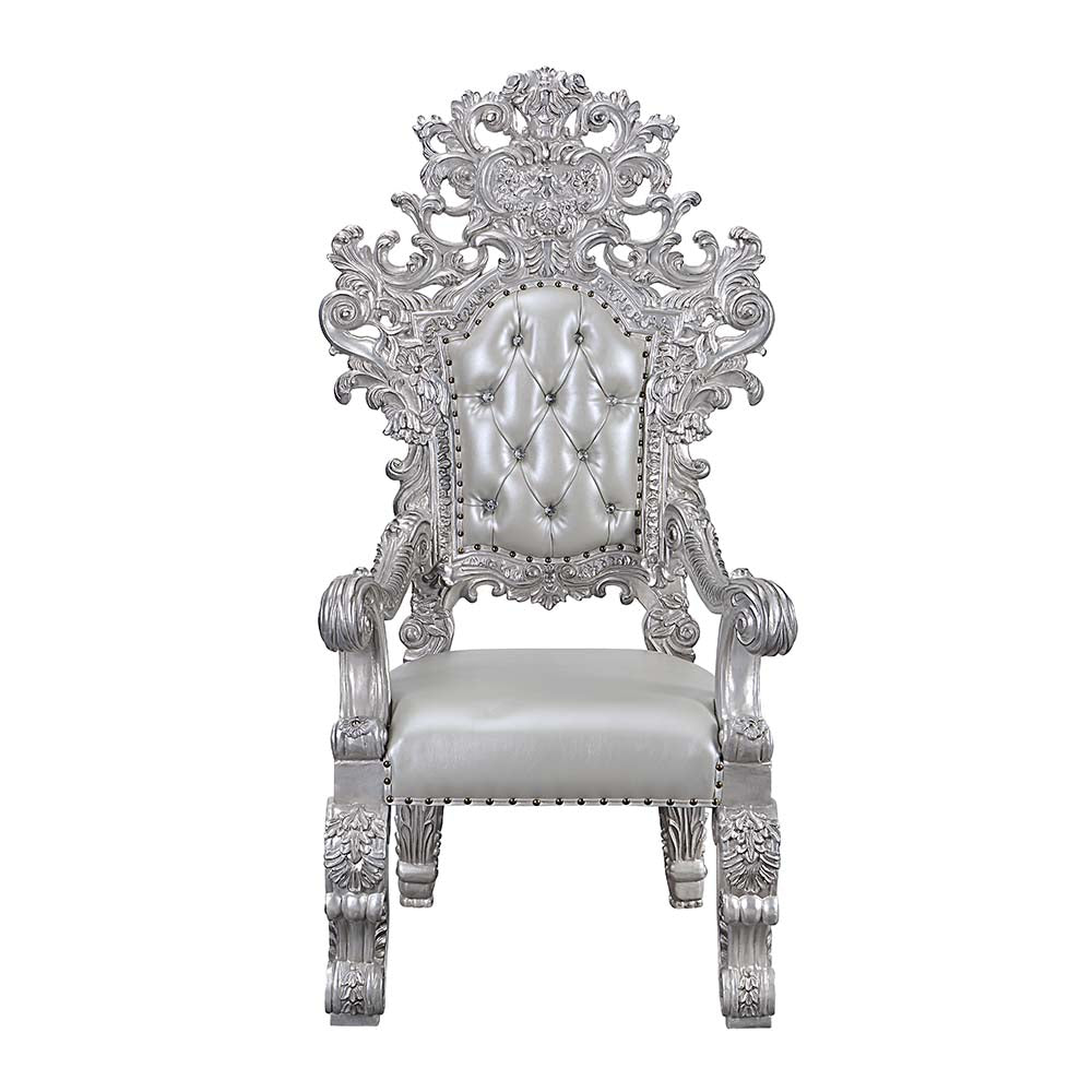 Acme - Valkyrie Arm Chair (Set-2) DN00691 Synthetic Leather & Antique Platinum Finish
