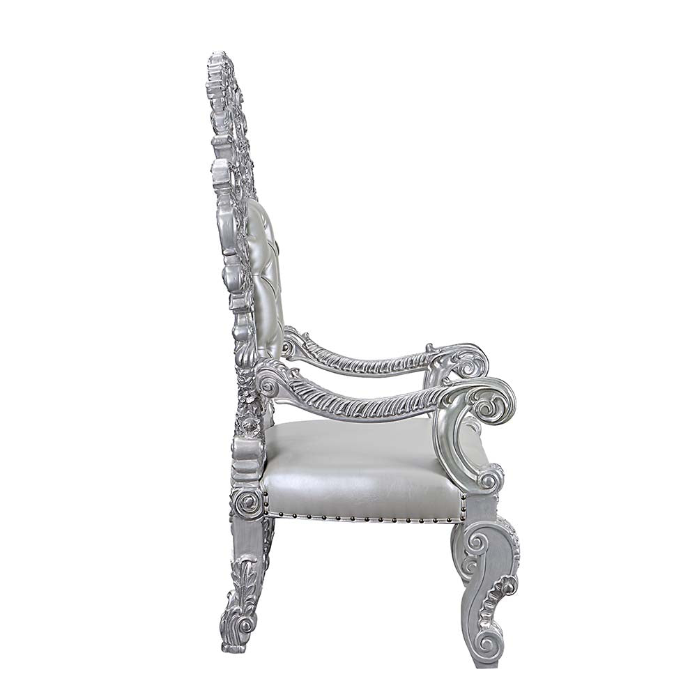 Acme - Valkyrie Arm Chair (Set-2) DN00691 Synthetic Leather & Antique Platinum Finish