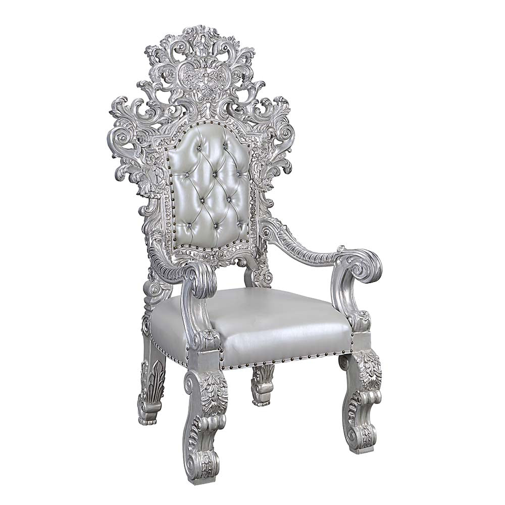 Acme - Valkyrie Arm Chair (Set-2) DN00691 Synthetic Leather & Antique Platinum Finish