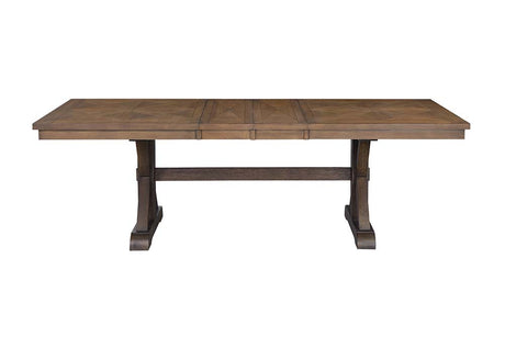 Acme - Pascaline Dining Table DN00702 Gray Fabric, Rustic Brown & Oak Finish