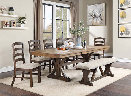 Acme - Pascaline Dining Table DN00702 Gray Fabric, Rustic Brown & Oak Finish