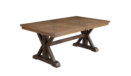 Acme - Pascaline Dining Table DN00702 Gray Fabric, Rustic Brown & Oak Finish