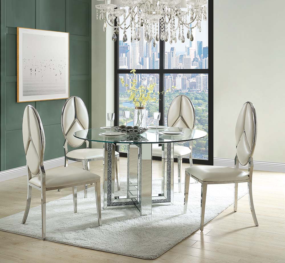 Acme - Noralie Dining Table DN00715 Mirrored & Faux Diamonds