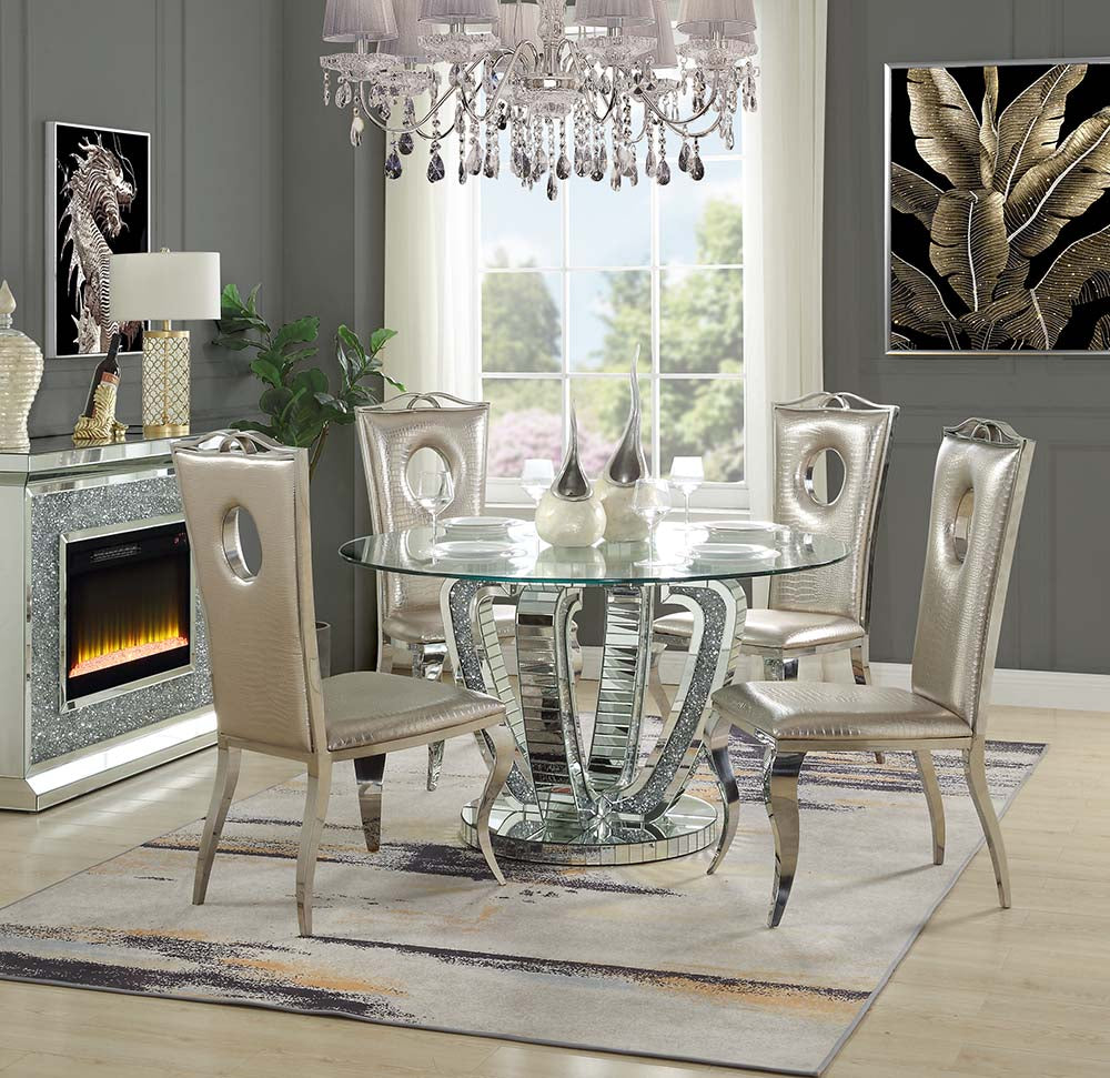 Acme - Noralie Dining Table DN00717 Mirrored & Faux Diamonds