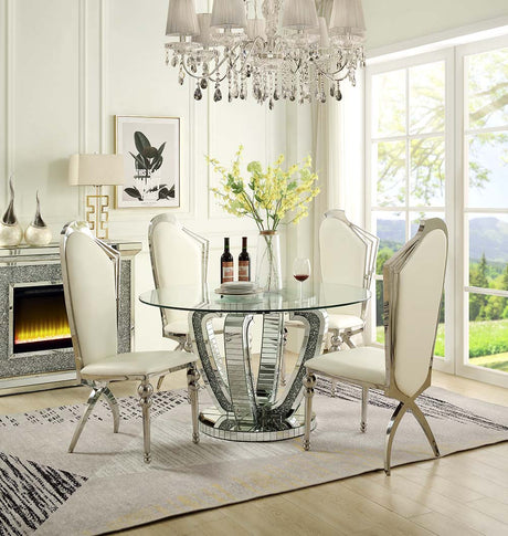 Acme - Noralie Dining Table DN00717 Mirrored & Faux Diamonds