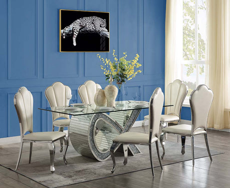 Acme - Noralie Dining Table DN00719 Mirrored & Faux Diamonds