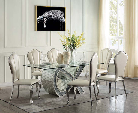 Acme - Noralie Dining Table DN00719 Mirrored & Faux Diamonds