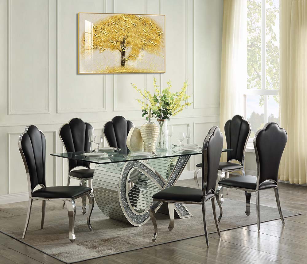 Acme - Noralie Dining Table DN00719 Mirrored & Faux Diamonds