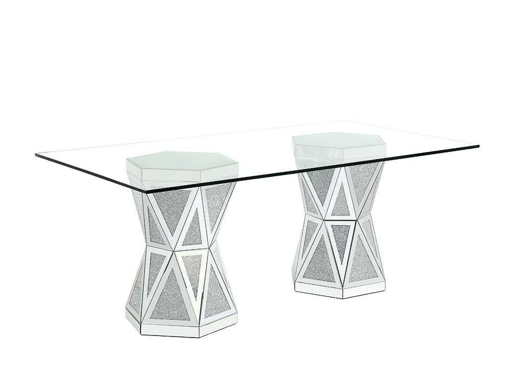 Acme - Noralie Dining Table DN00722 Mirrored & Faux Diamonds