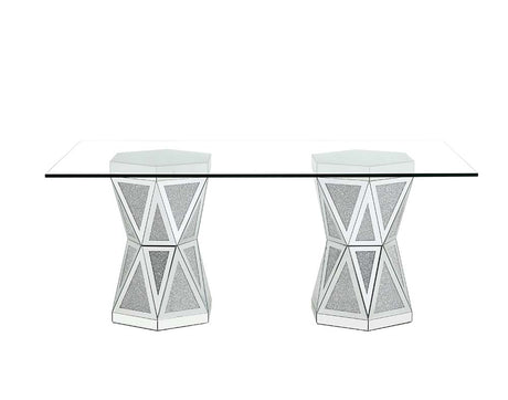 Acme - Noralie Dining Table DN00722 Mirrored & Faux Diamonds