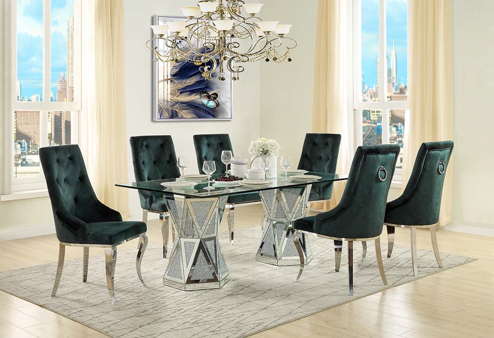 Acme - Noralie Dining Table DN00722 Mirrored & Faux Diamonds